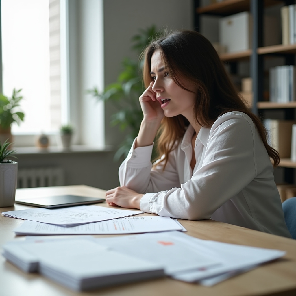 Person looking away from financial documents on a desk, illustrating avoidance behavior
